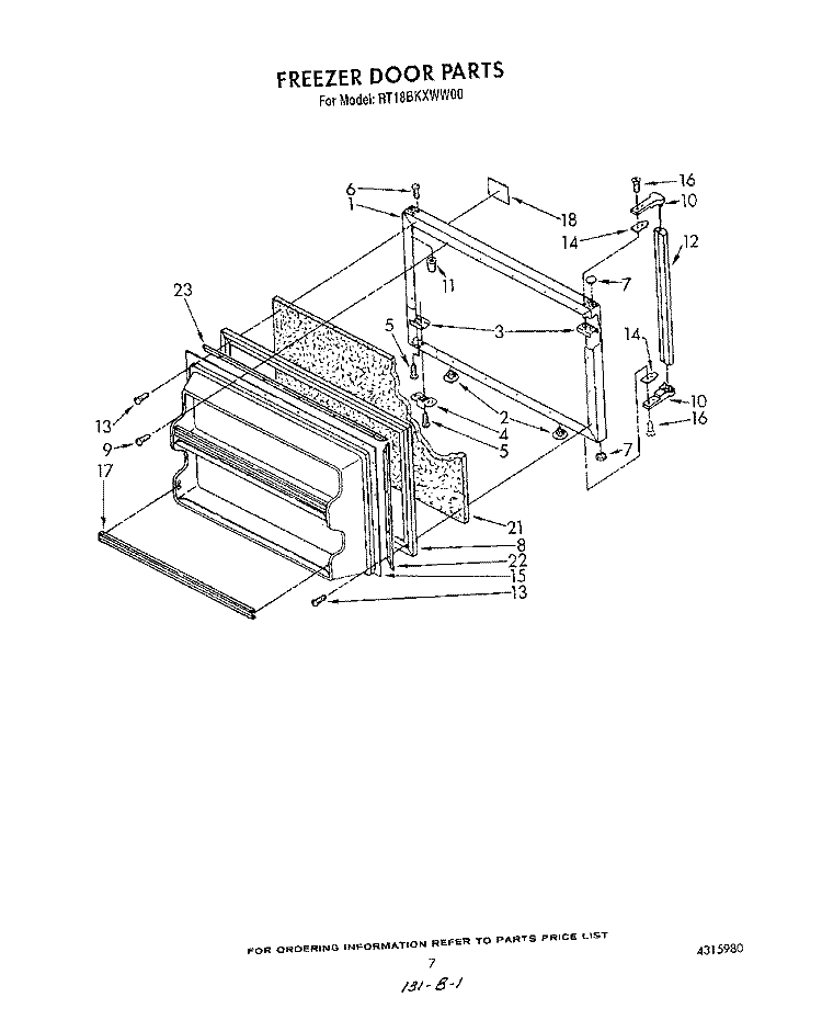FREEZER DOOR Diagram and Parts List for RT18BKXWW00  Roper Refrigerator