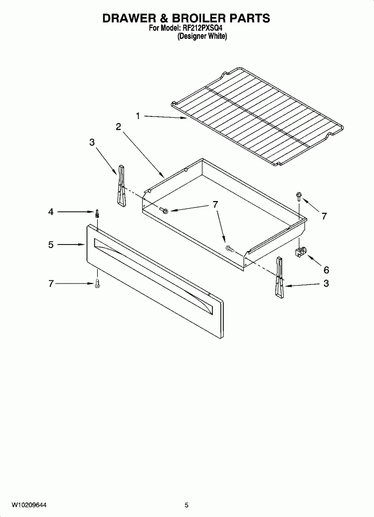 DRAWER & BROILER PARTS Diagram and Parts List for RF212PXSQ4  Whirlpool Range