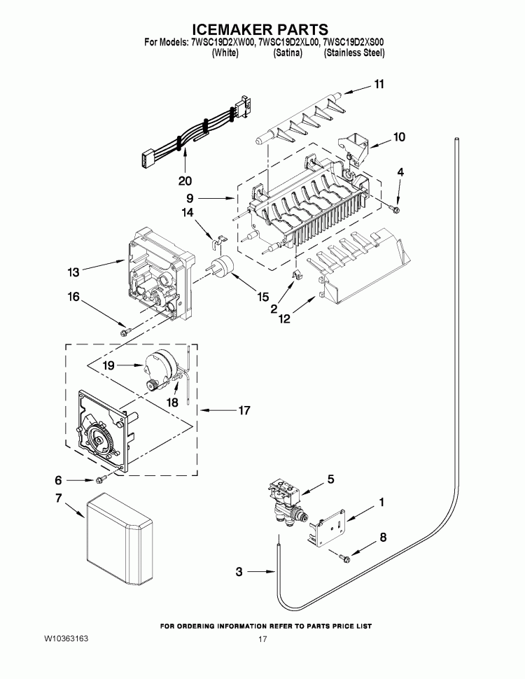 ICEMAKER PARTS Diagram and Parts List for 7WSC19D2XS00  Whirlpool Refrigerator