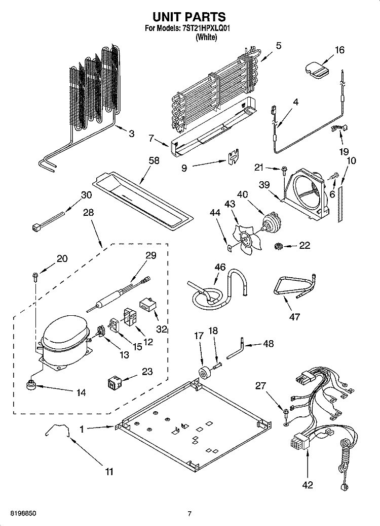 UNIT PARTS Diagram and Parts List for 7ST21HPXLQ01  Whirlpool Refrigerator