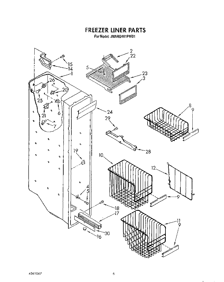 FREEZER LINER Diagram and Parts List for JWARG481PW01  Whirlpool Refrigerator