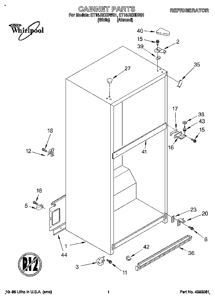 CABINET Diagram and Parts List for ET16JMXDN01  Whirlpool Refrigerator