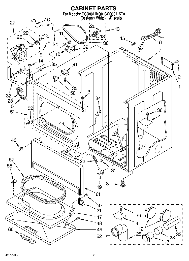 CABINET Diagram and Parts List for GGQ8811KQ0  Whirlpool Dryer