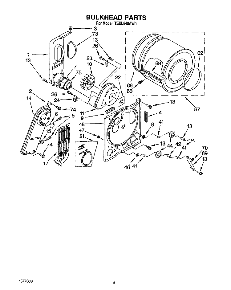 SECTION Diagram and Parts List for TEDL640AN0  Whirlpool Dryer