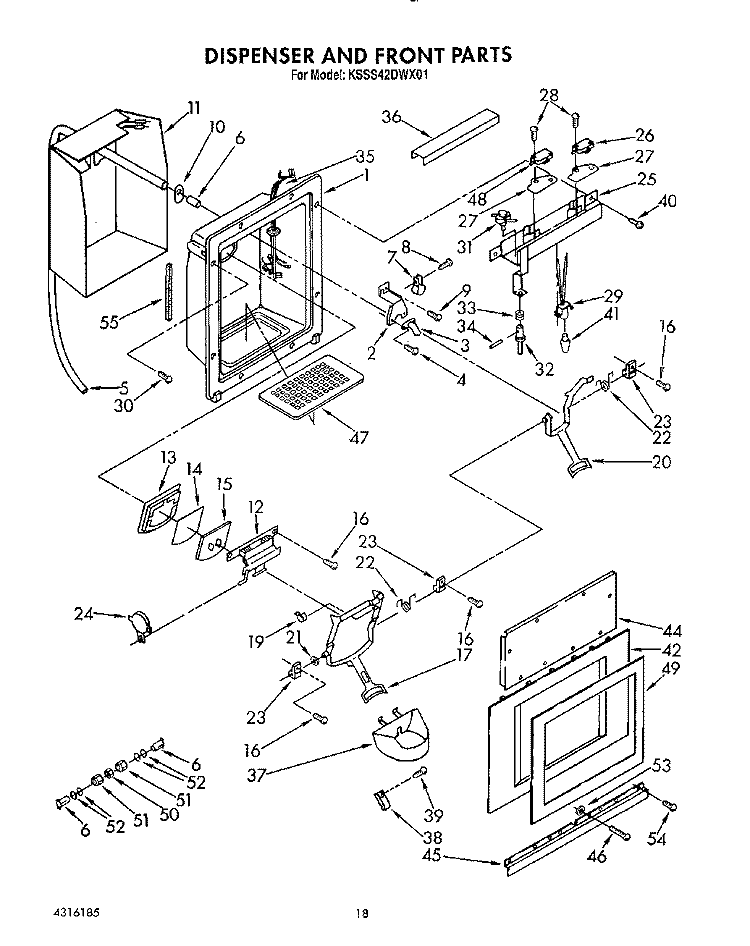 DISPENSER AND FRONT Diagram and Parts List for KSSS42DWX01  KitchenAid Refrigerator