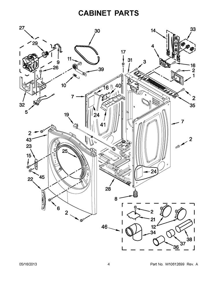 CABINET PARTS Diagram and Parts List for WED94HEAC1  Whirlpool Dryer