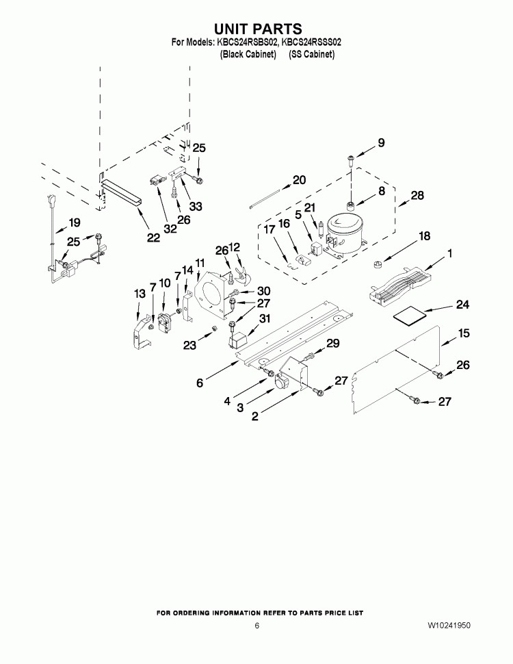 UNIT PARTS Diagram and Parts List for KBCS24RSBS02  KitchenAid Wine and Beverage Cooler