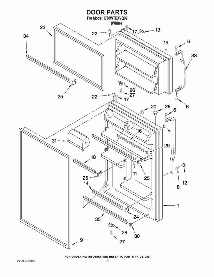 DOOR PARTS Diagram and Parts List for ET8WTEXVQ02  Whirlpool Refrigerator
