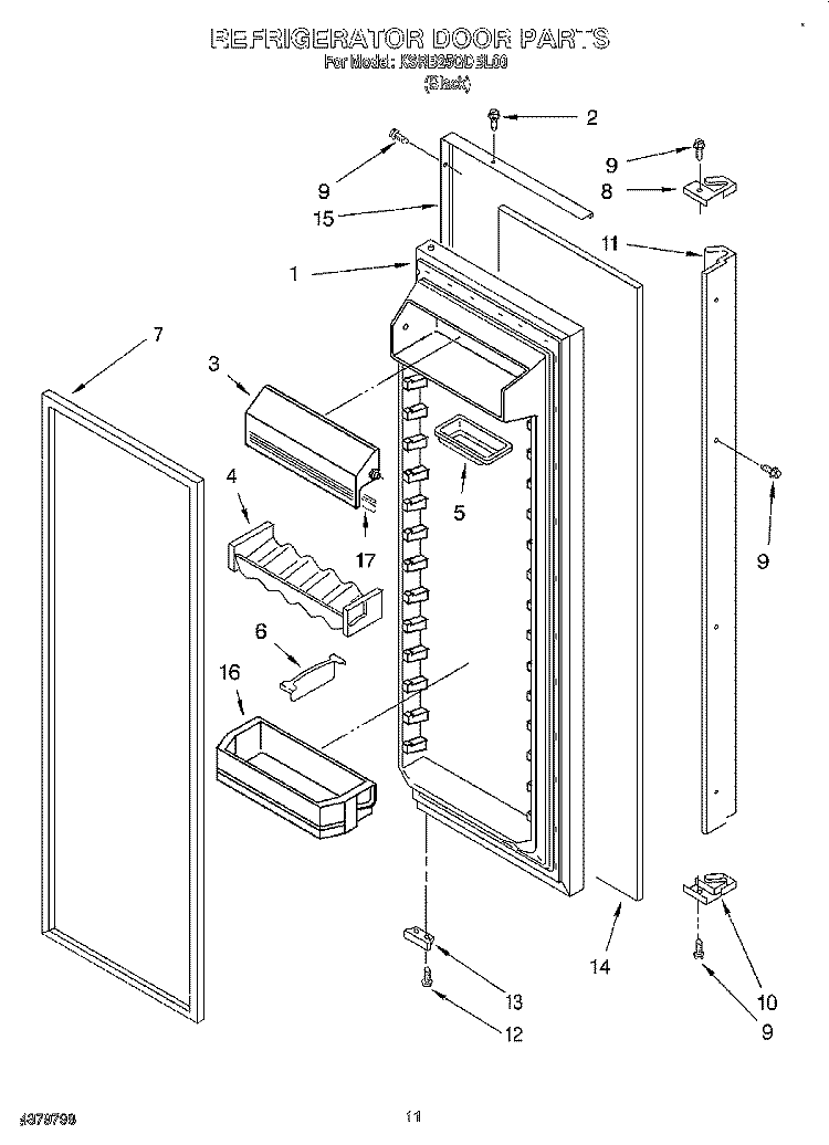 REFRIGERATOR DOOR Diagram and Parts List for KSRB25QDBL00  KitchenAid Refrigerator