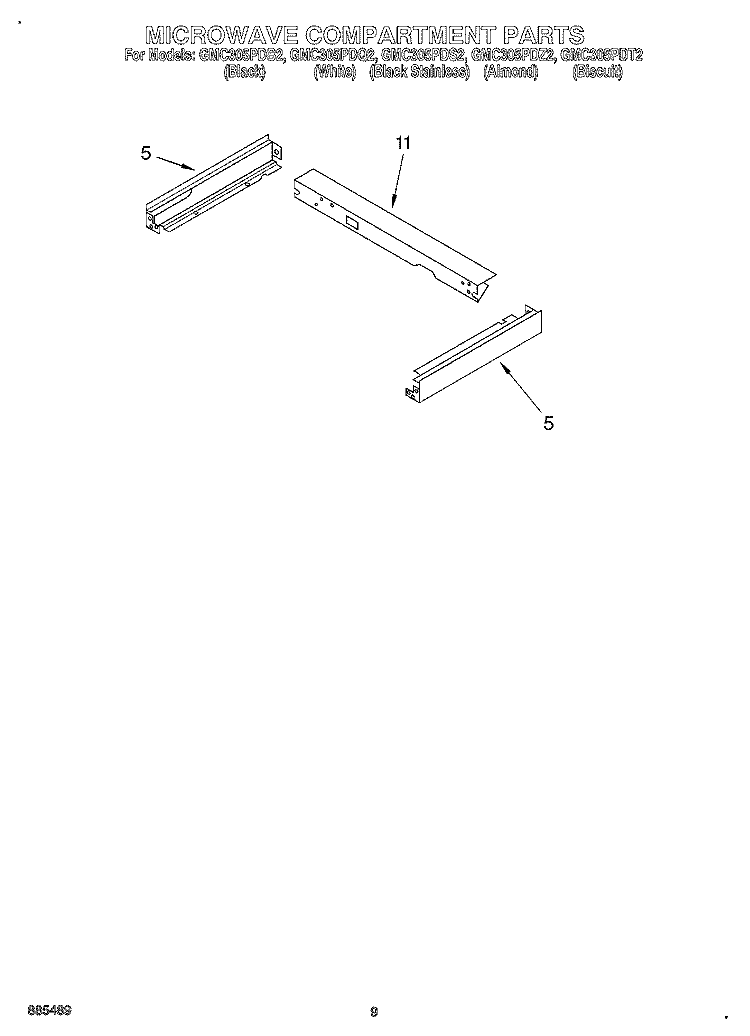 MICROWAVE COMPARTMENT Diagram and Parts List for GMC305PDB2  Whirlpool Microwave Oven Combo