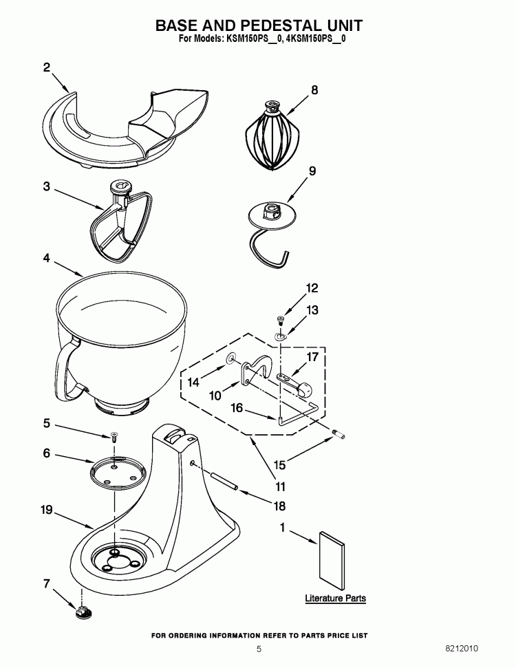 BASE AND PEDESTAL UNIT Diagram and Parts List for KSM150PSAQ0  KitchenAid Mixer