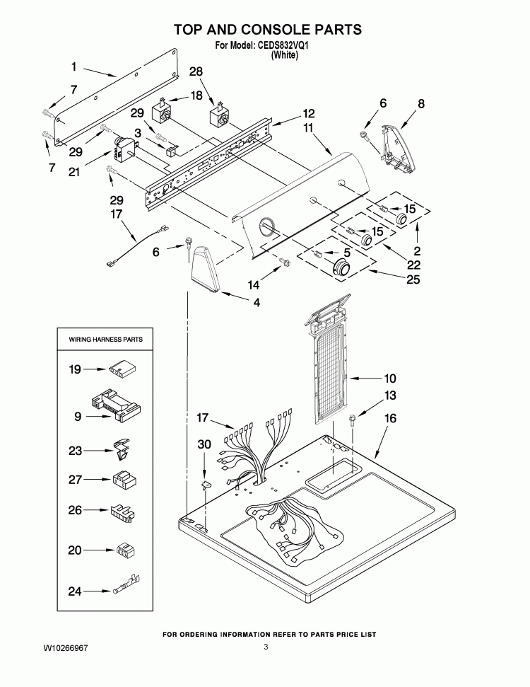 TOP AND CONSOLE PARTS Diagram and Parts List for CEDS832VQ1  Crosley Dryer