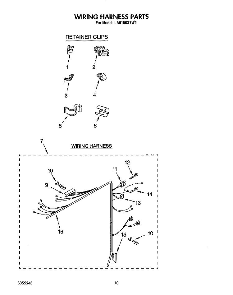 WIRING HARNESS Diagram and Parts List for LA6150XTG1  Whirlpool Washer