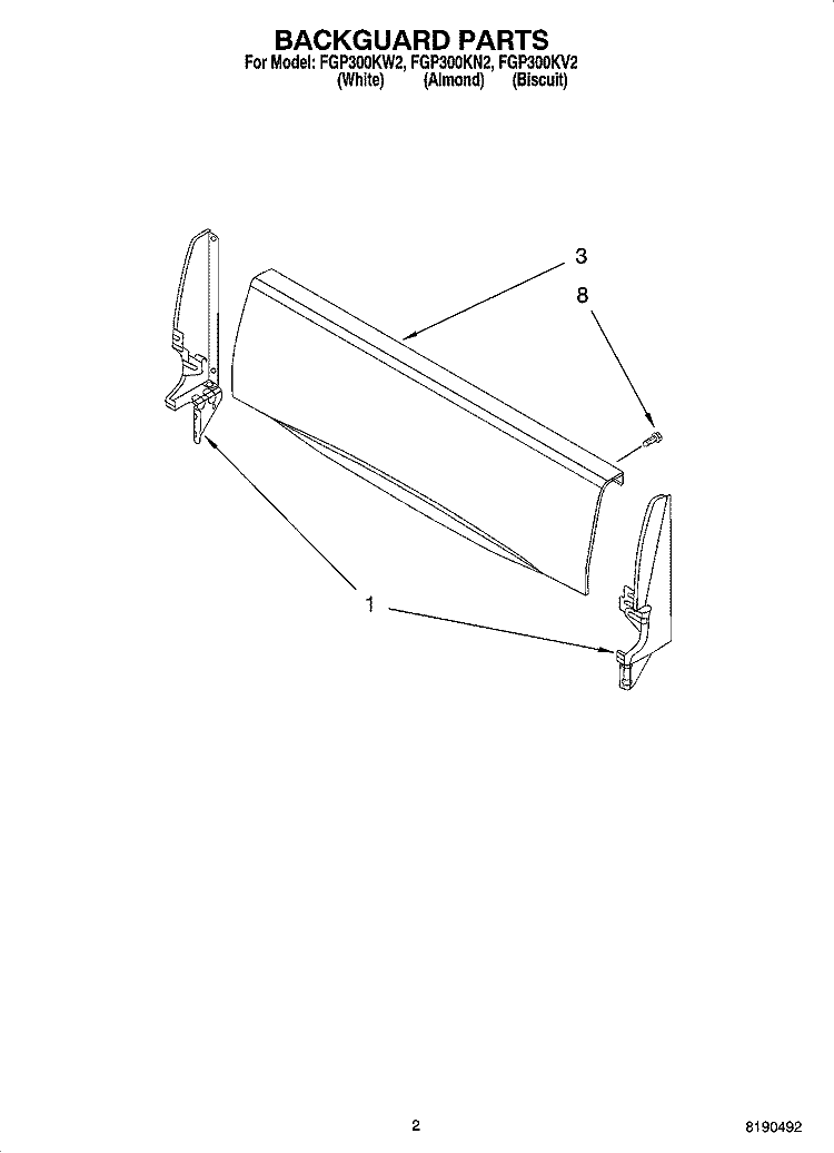 BACKGUARD PARTS Diagram and Parts List for FGP300KN2  Roper Range
