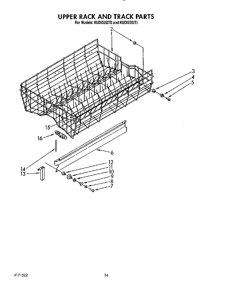 UPPER RACK AND TRACK Diagram and Parts List for KUDI22GT0  KitchenAid Dishwasher