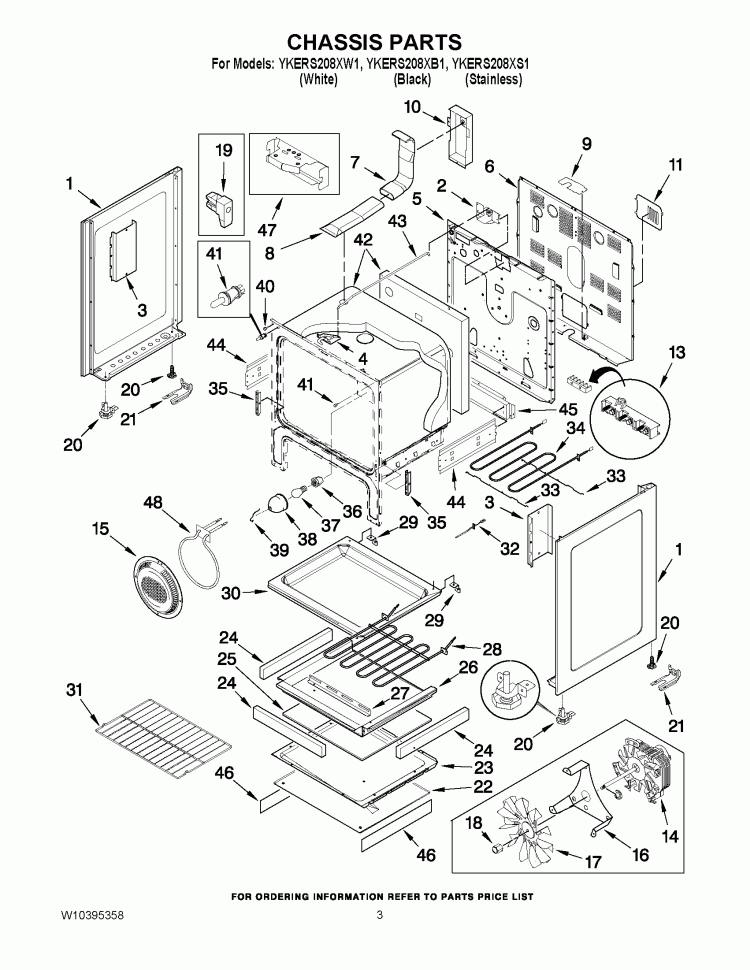 CHASSIS PARTS Diagram and Parts List for YKERS208XB1  KitchenAid Range
