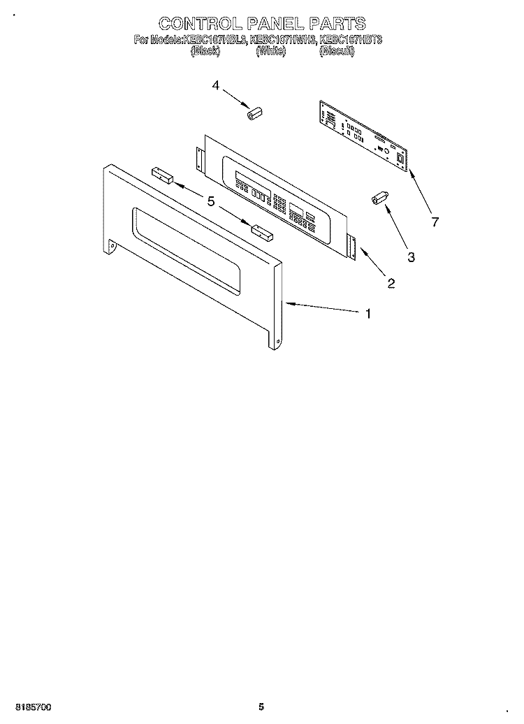 CONTROL PANEL Diagram and Parts List for KEBC107HBL3  KitchenAid Wall Oven