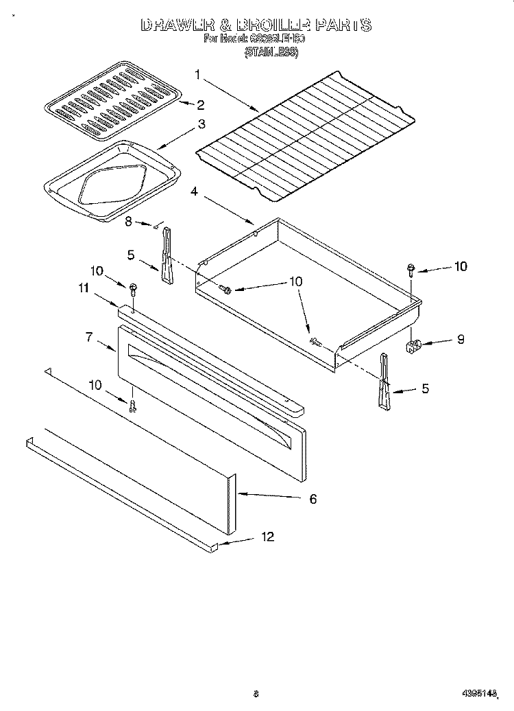 DRAWER AND BROILER, OPTIONAL Diagram and Parts List for GS395LEHS0  Whirlpool Range