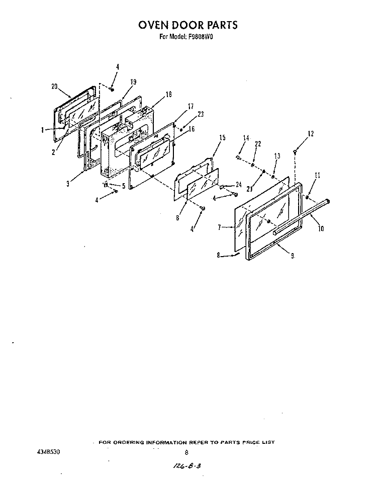 OVEN DOOR Diagram and Parts List for F9808L0  Roper Range