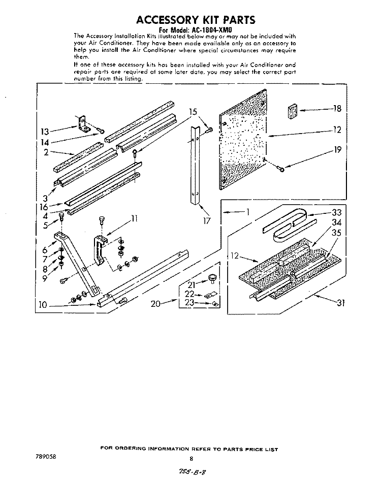 ACCESSORY KIT Diagram and Parts List for AC1804XM0  Whirlpool Air Conditioner