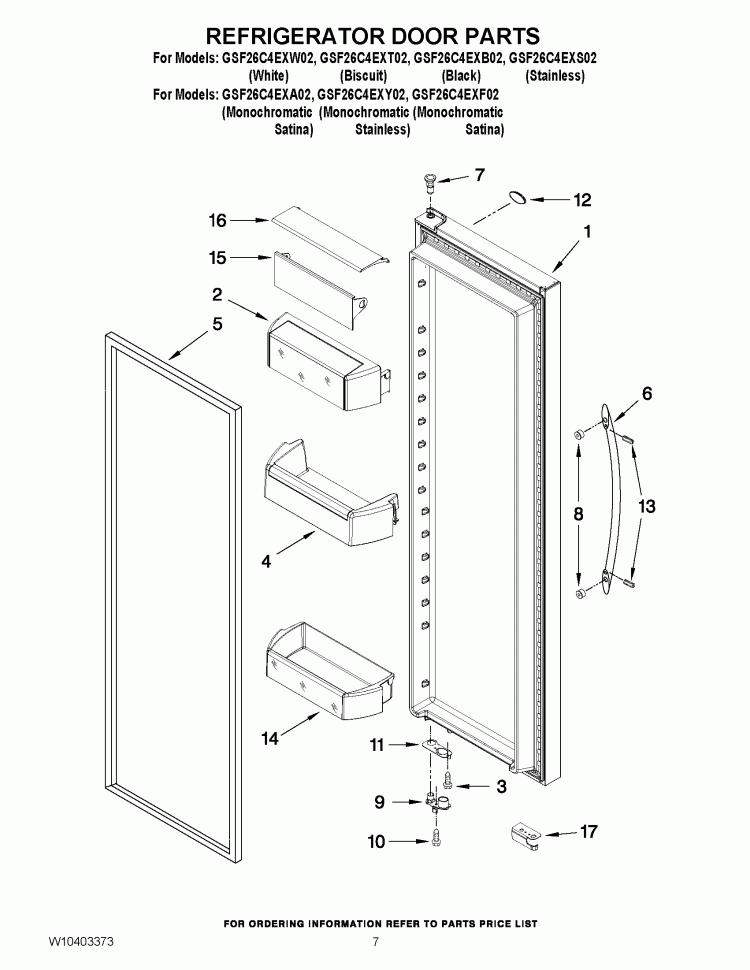 REFRIGERATOR DOOR PARTS Diagram and Parts List for GSF26C4EXB02  Whirlpool Refrigerator