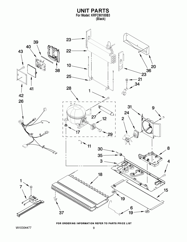 UNIT PARTS Diagram and Parts List for KRFC90100B3  KitchenAid Refrigerator