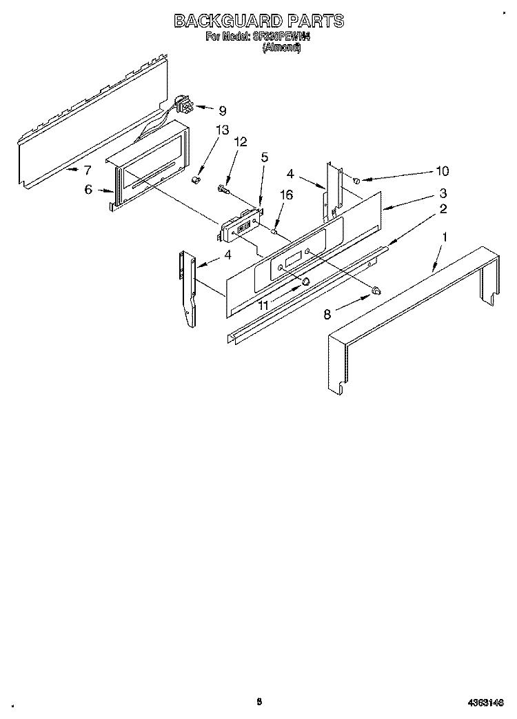 BACKGUARD Diagram and Parts List for SF330PEWN4  Whirlpool Range