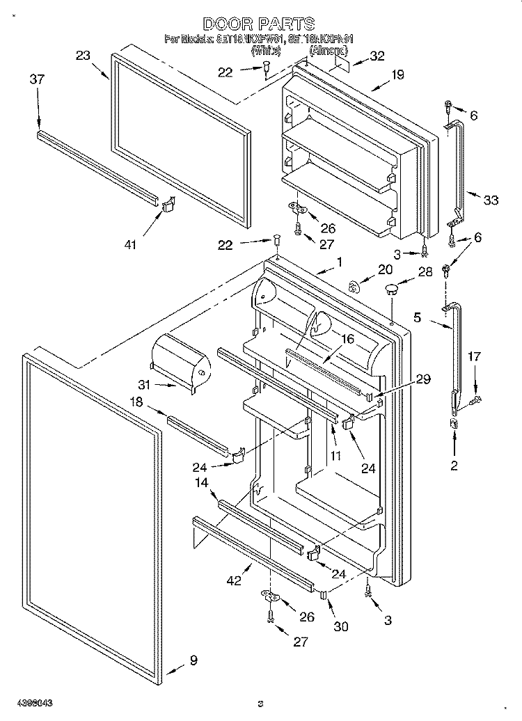 DOOR Diagram and Parts List for 8ET18NKXFW01  Whirlpool Refrigerator
