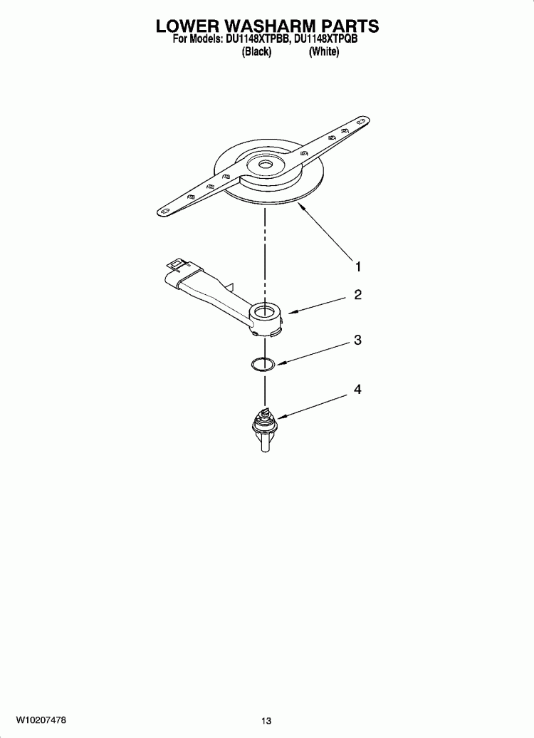 LOWER WASHARM PARTS, OPTIONAL PARTS (NOT INCLUDED) Diagram and Parts List for DU1148XTPBB  Whirlpool Dishwasher