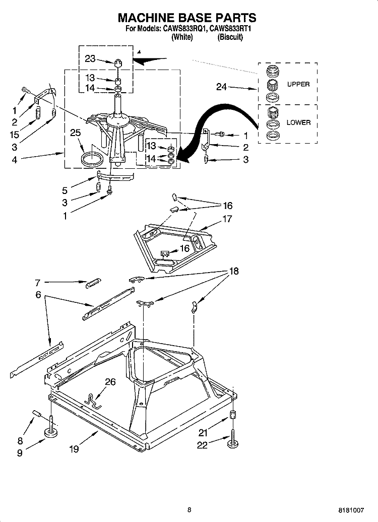MACHINE BASE PARTS Diagram and Parts List for CAWS833RT1  Crosley Washer