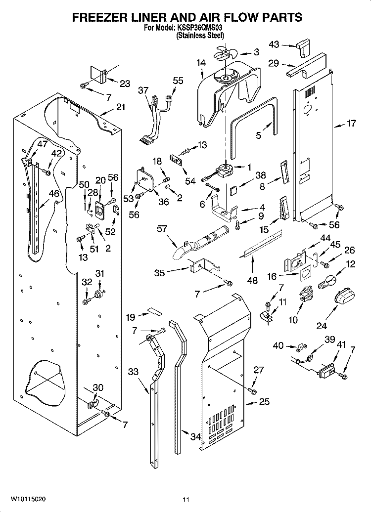 FREEZER LINER AND AIR FLOW PARTS Diagram and Parts List for KSSP36QMS03  KitchenAid Refrigerator
