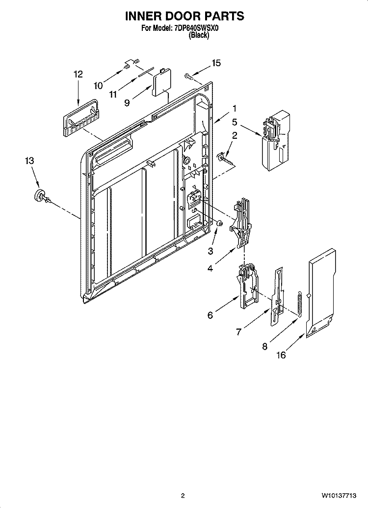 INNER DOOR PARTS Diagram and Parts List for 7DP840SWSX0  Whirlpool Dishwasher