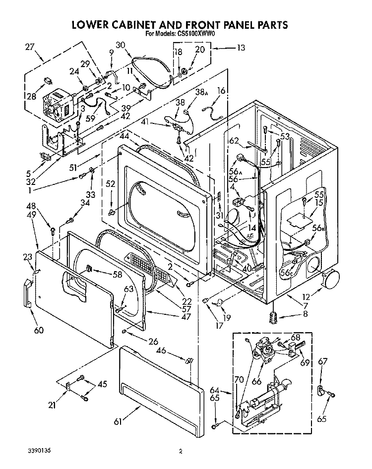 LOWER CABINET AND FRONT PANEL Diagram and Parts List for CS5100XWN0  Whirlpool Dryer