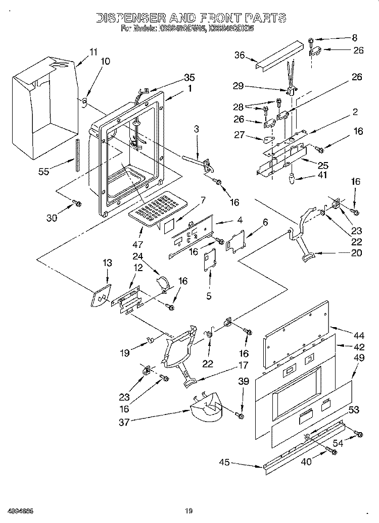 DISPENSER AND FRONT Diagram and Parts List for KSSS48QDX05  KitchenAid Refrigerator