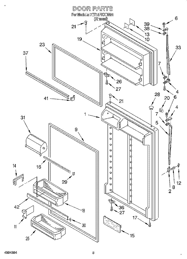 DOOR Diagram and Parts List for 7ET18PKXDN01  Whirlpool Refrigerator