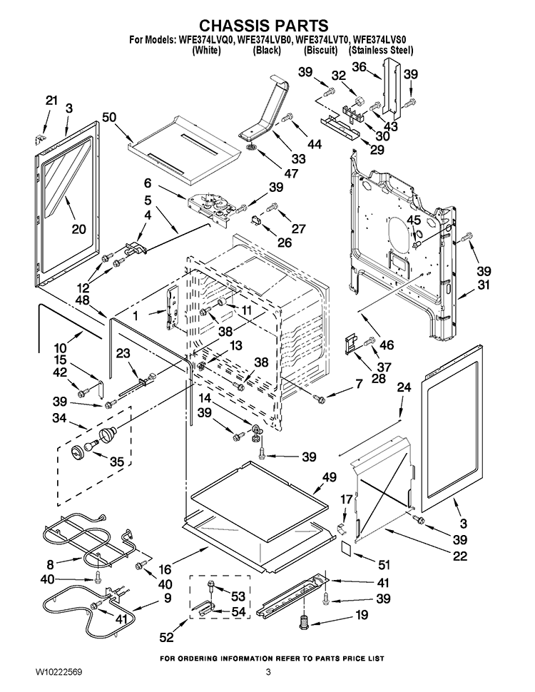 CHASSIS PARTS Diagram and Parts List for WFE374LVQ0  Whirlpool Range