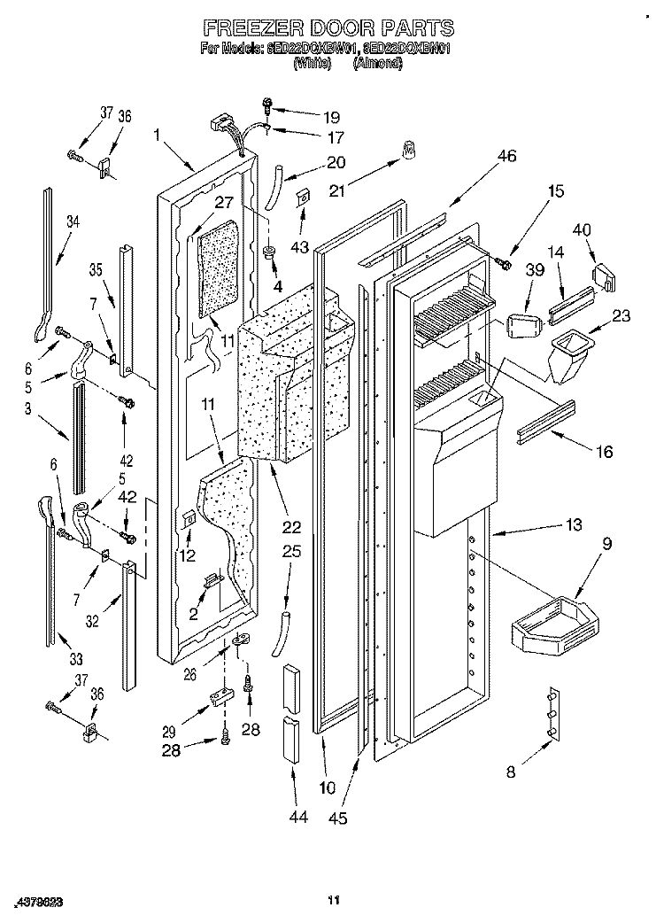 FREEZER DOOR Diagram and Parts List for 8ED22DQXBN01  Whirlpool Refrigerator