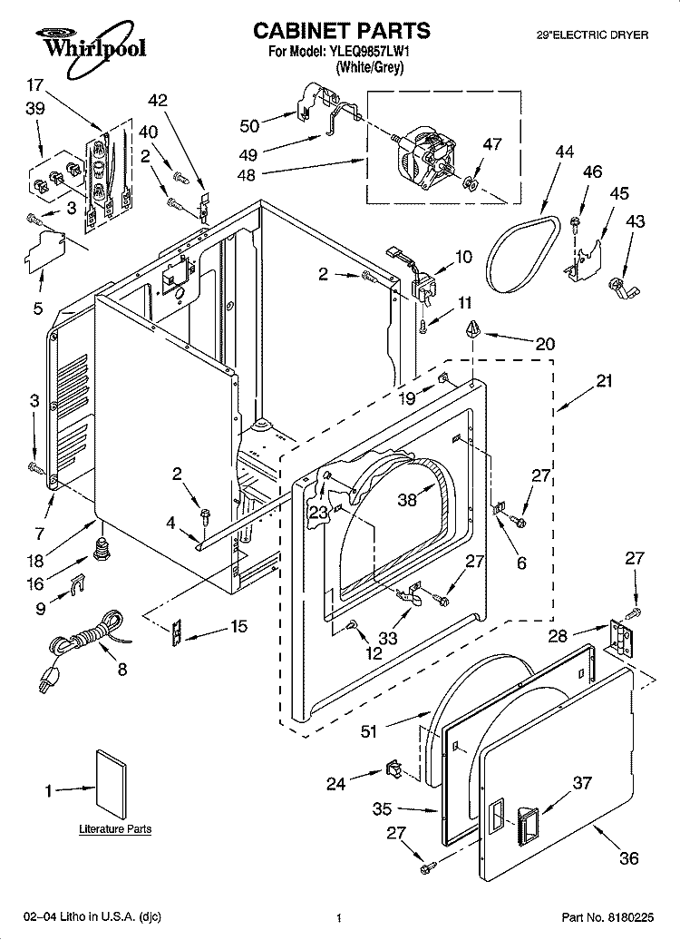 CABINET PARTS Diagram and Parts List for YLEQ9857LW1  Whirlpool Dryer
