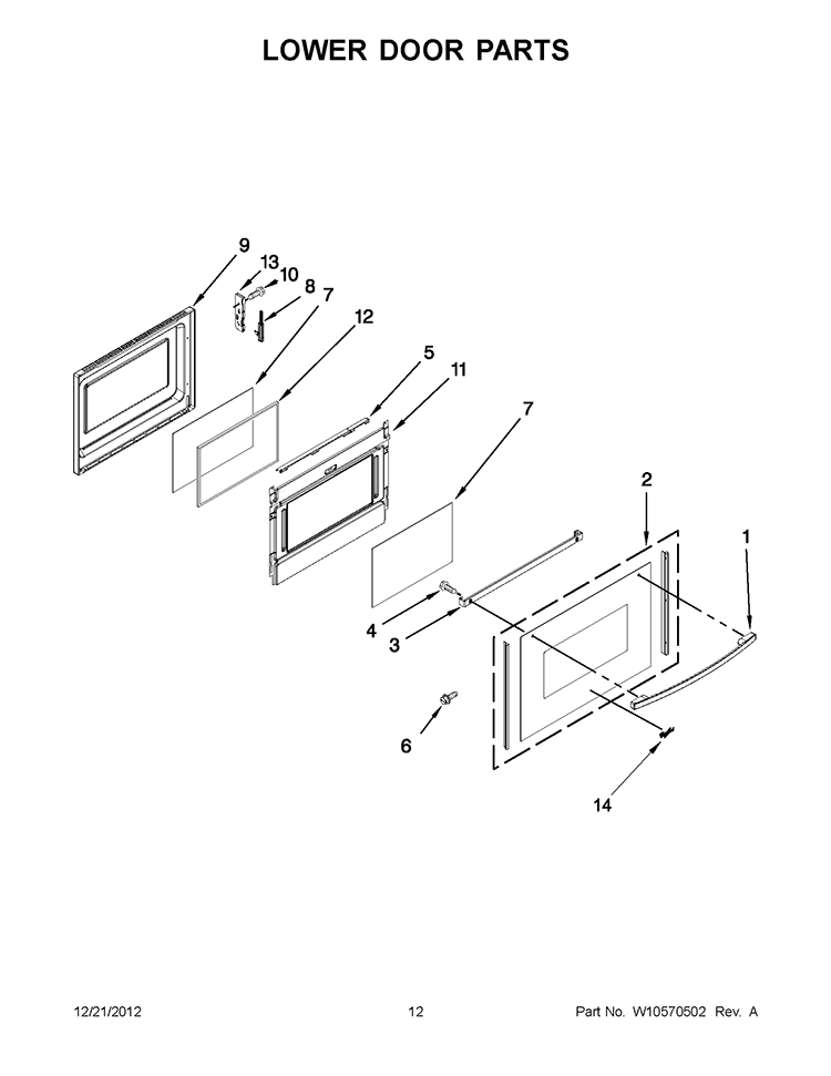 LOWER DOOR PARTS Diagram and Parts List for GGE390LXB04  Whirlpool Range