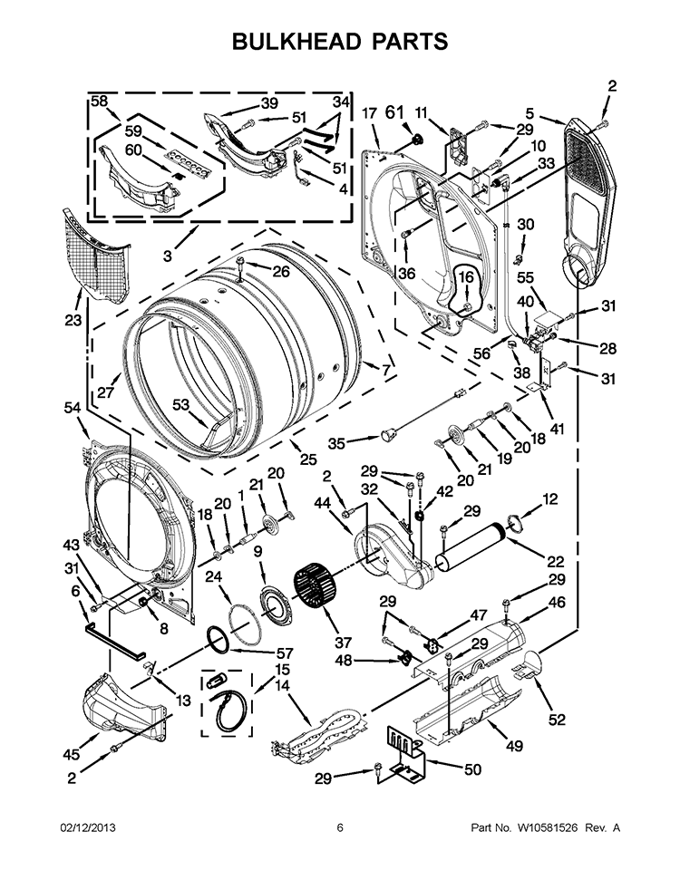 BULKHEAD PARTS Diagram and Parts List for WEL98HEBU0  Whirlpool Dryer