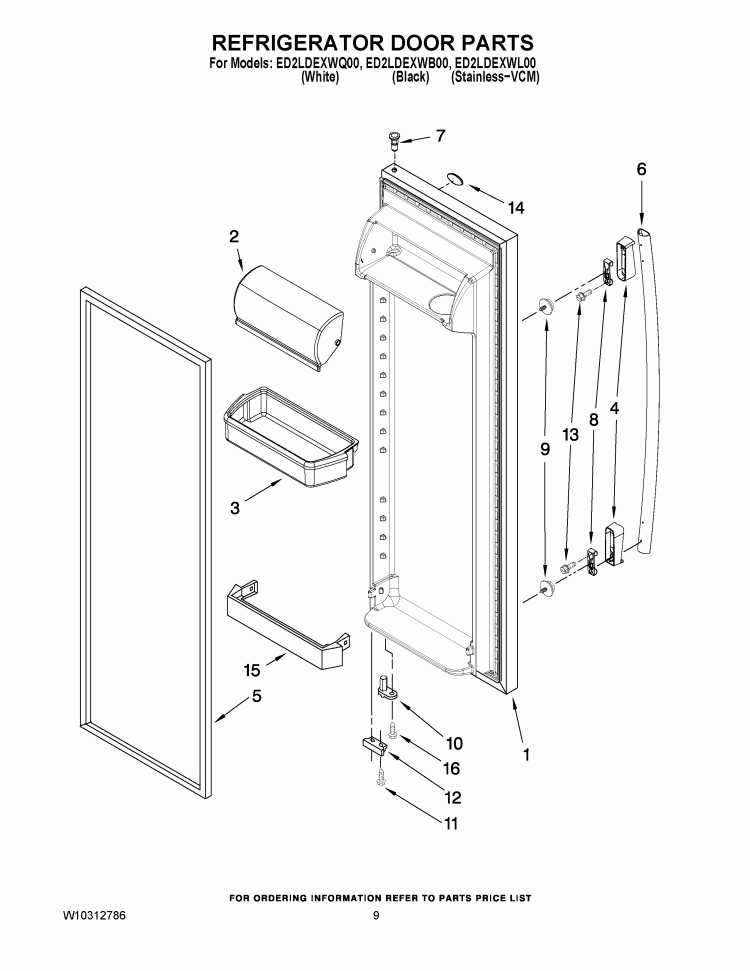 REFRIGERATOR DOOR PARTS Diagram and Parts List for ED2LDEXWL00  Whirlpool Refrigerator