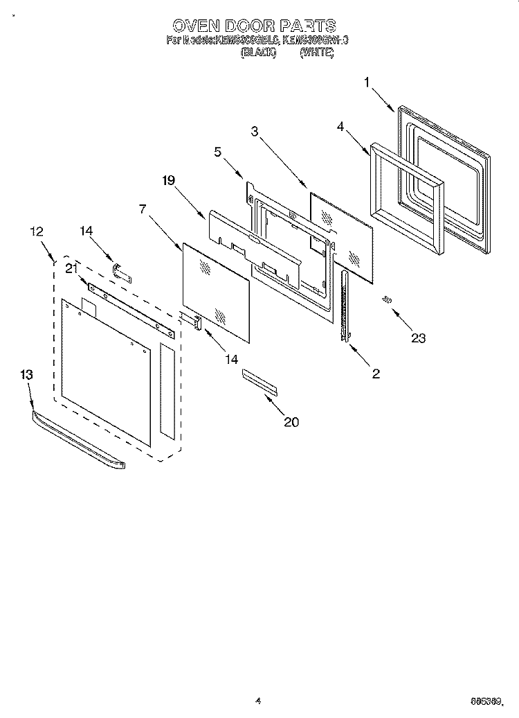 OVEN DOOR Diagram and Parts List for KEMS308GBL0  KitchenAid Microwave Oven Combo