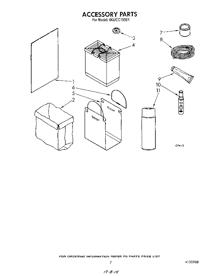 ACCESSORY Diagram and Parts List for 4KUCC150S1  KitchenAid Trash Compactor