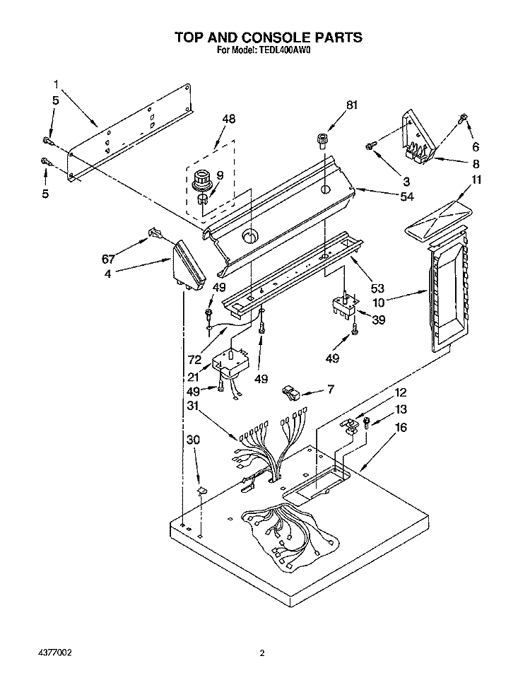 SECTION Diagram and Parts List for TEDL400AW0  Whirlpool Dryer