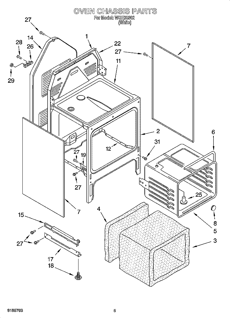 OVEN CHASSIS PARTS Diagram and Parts List for WGE30302  Whirlpool Range