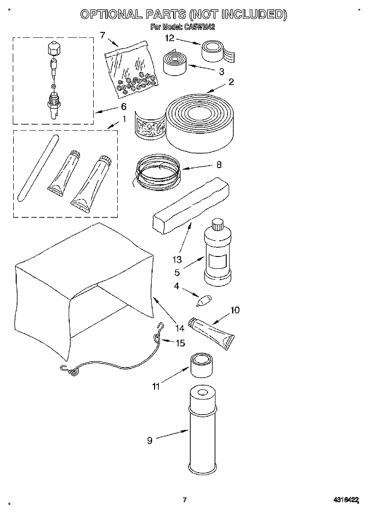 OPTIONAL PARTS (NOT INCLUDED) Diagram and Parts List for CA5WM42  Crosley Air Conditioner