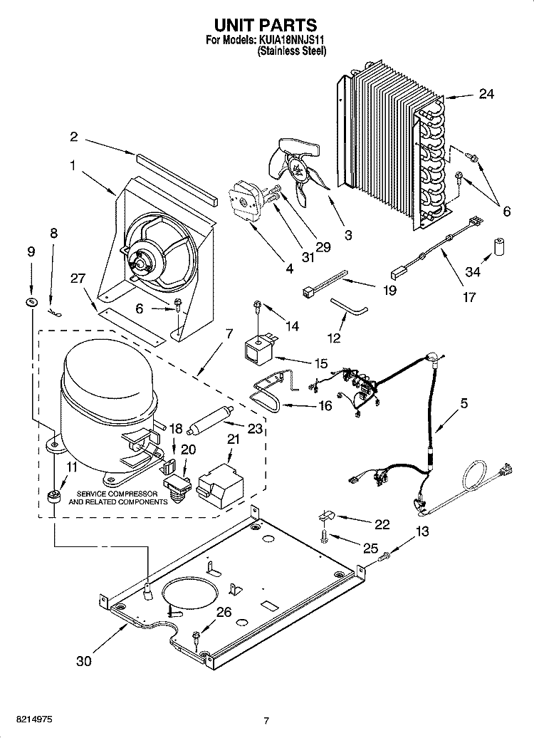 UNIT PARTS, OPTIONAL PARTS Diagram and Parts List for KUIA18NNJS11  KitchenAid Ice Maker