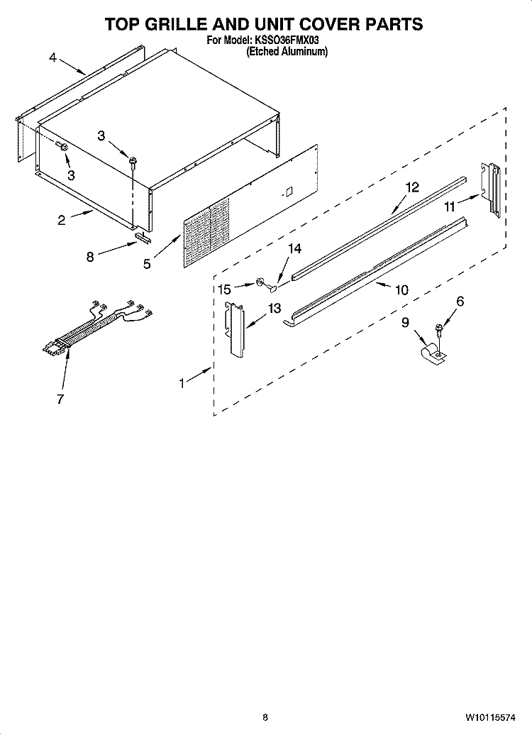TOP GRILLE AND UNIT COVER PARTS Diagram and Parts List for KSSO36FMX03  KitchenAid Refrigerator