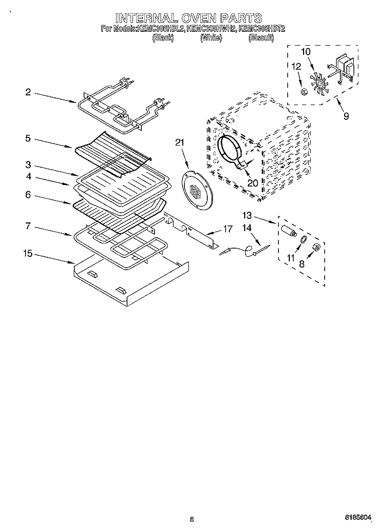 INTERNAL OVEN Diagram and Parts List for KEMC308HWH2  KitchenAid Microwave Oven Combo