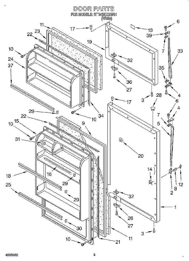 DOOR Diagram and Parts List for RT14BKXGW01  Roper Refrigerator